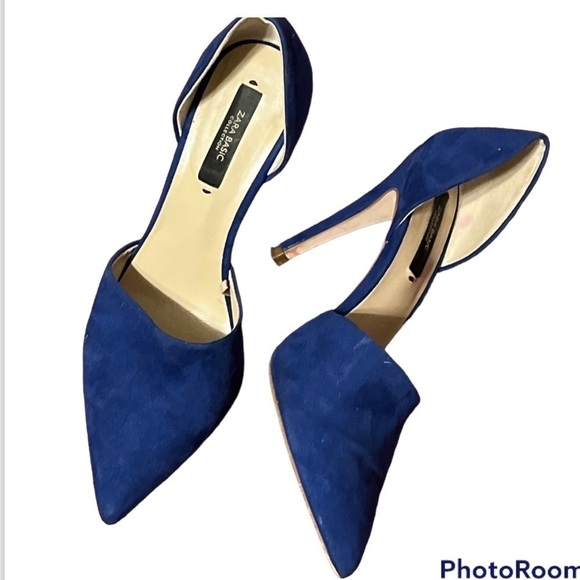 💙Zara Blue Suede Stiletto Heels Sz 37 US 7 Pointed Toe - Picture 5 of 8